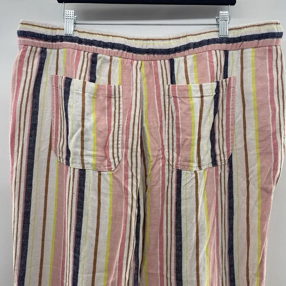 Old Navy Size XL Pants High Waisted Linen Blend Wide Leg Striped Pull On Elastic - Picture 7 of 11